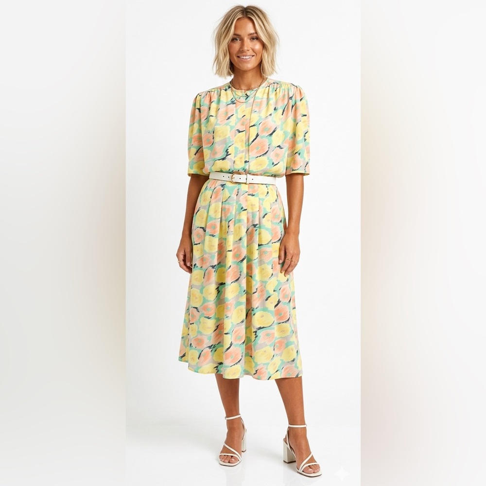 Early 1980 VTG Mister Leonard Floral Pastel SKIRT SET See Size Large